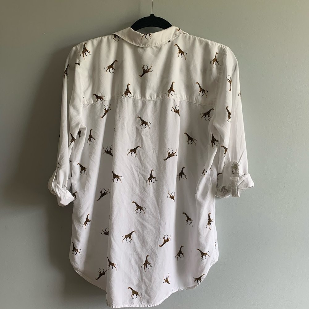 June and Delancey giraffe print button down top